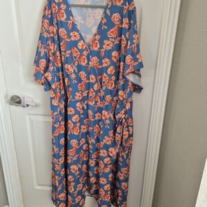 BloomChic Blue and Orange Floral Midi Dress
